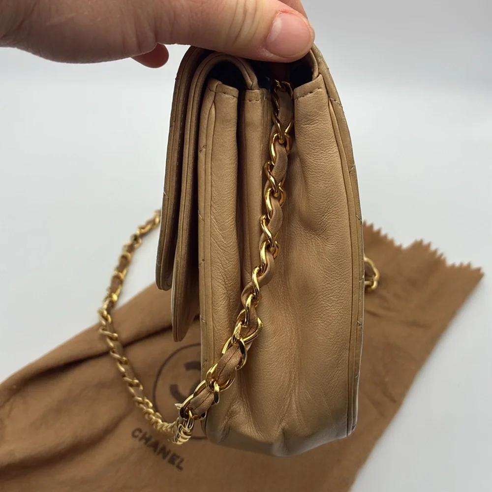 CHANEL HALF MOON BIEGE DOUBLE FLAP QUILTED CC GOLD HW LAMBSKIN SHOULDER BAG